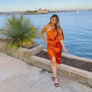 Rust colored one shoulder dress